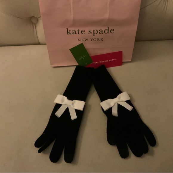 Kate Spade Black/white BOW tech friendly Gloves - Picture 9 of 11